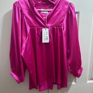 Adrienne Hot Pink Satin Blouse